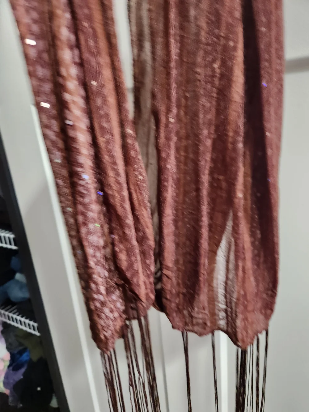 Brown Metallic Fringe Long Scarf for Women